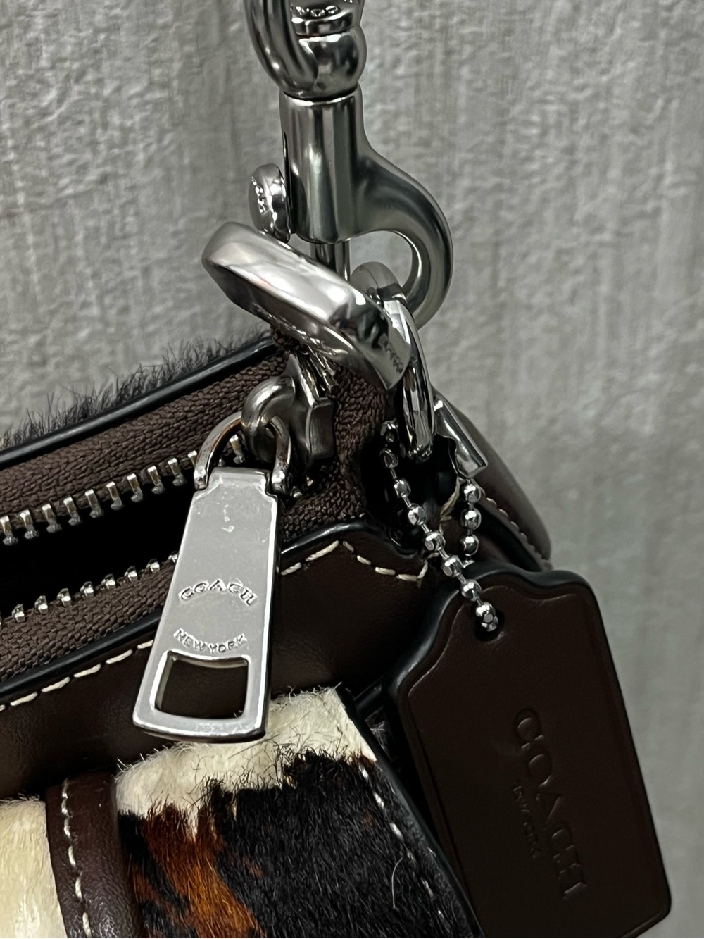 Cowhide Ashton Patch Leather Crossbody Bag in Brown and White - Picture 6 of 12